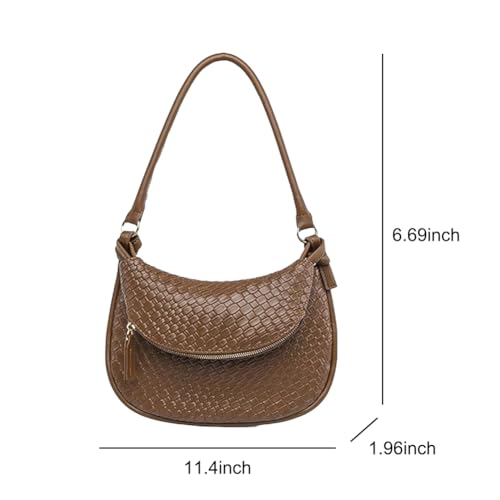 Image of Texture Underarm Shoulder Bag for Women,PU Leather Vintage Crescent Double Layer Hobo Handbag