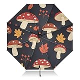 SUABO Mushroom Maple Leaf Folding Umbrella Compact Travel Umbrella Automatic Open Close, Rain Windproof UV Protection Inverted Umbrellas for Women Men