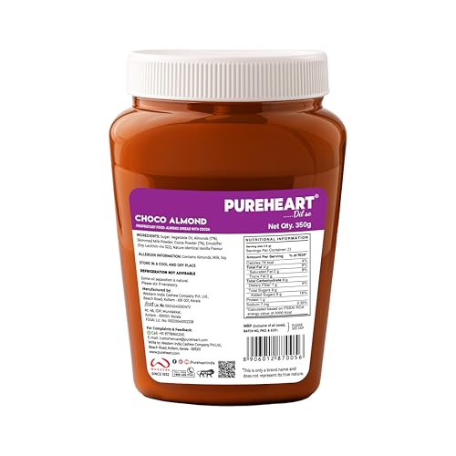 Image of PUREHEART Choco Almond Spread 350g with Free Stationery Kit | Creamy Chocolate Almond Spread | Healthy Breakfast Spread for Kids | Protein Rich Energy Spread for Bread Sandwich & Tiffin