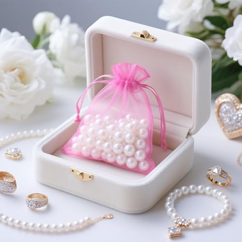 Image of joycraft 50Pcs Pink Organza Chiffon Gift Bags, 2.7x3.5 Inch, Valentine's Day, Solid Pattern