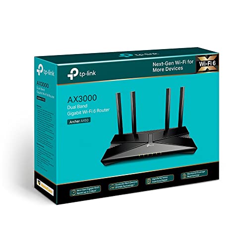 Roteador Gigabit Wi-Fi 6 TP-Link Archer AX50 Dual Band 2.4/5GHz AX3000, Mu-Mimo, 4 antenas fixas, Beamforming, Portas Gigabit, App Tether, Preto glide