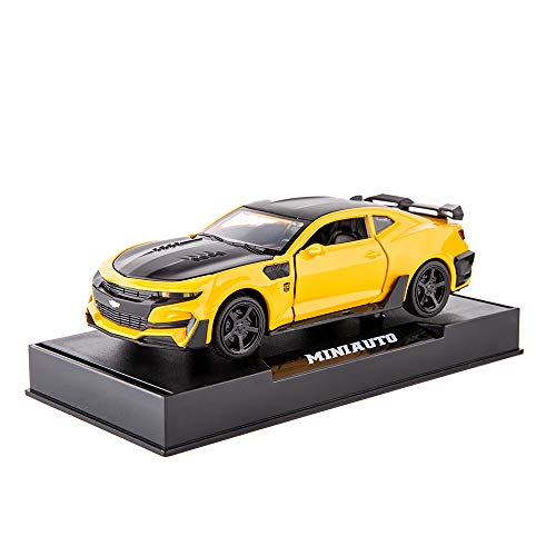 Image of BDTCTK Bumblebee Car Model Toy 1 /32 Zinc Alloy Casting Pull Back Car Sound and Light Toys for Kids Boy Girl Gift (Yellow)