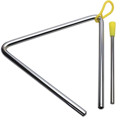 iGadgitz Xtra U7203 Music Triangle Instrument, Percussion Triangle and Beater - Silver and Yellow Cover