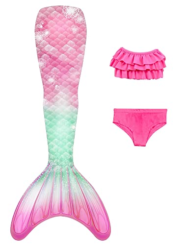 NAITOKE Niñas Cola de Sirena con Bikini para Fiesta de Natación Cosplay,Sin monoaleta,AQ10C,130