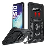 LeYi for Galaxy-S10 Phone Case: (𝗡𝗼𝘁 𝗙𝗶𝘁 𝗦𝟭𝟬 𝗣𝗹𝘂𝘀), with Slide Camera Cover, Heavy Duty Shockproof Ring Holder Kickstand Android Unlocked Cell Covers Funda para Samsung S10, Black