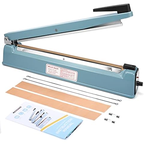 Metronic 16inch/400mm Manual Impulse Manual Hand Sealer Heat Sealing Machine Poly Tubing Plastic Bag with 2 Replacement Kit Blue Cover