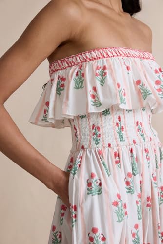 Image of Women Floral Print Maxi Tube Dress Strapless Flowy Long Bandeau Dress Y2K Open Back Sundress Summer Beachwear