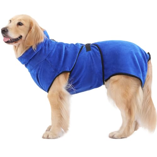 PETTOM Hunde-Bademantel Mikrofaser Hundehandtuch Schnell Trocknend mikrofaser Handtuch Super Saugfähig Komfortabel und mit Verstellbaren Trägern für Haustiere Hunde und Katzen,Blau (XL)