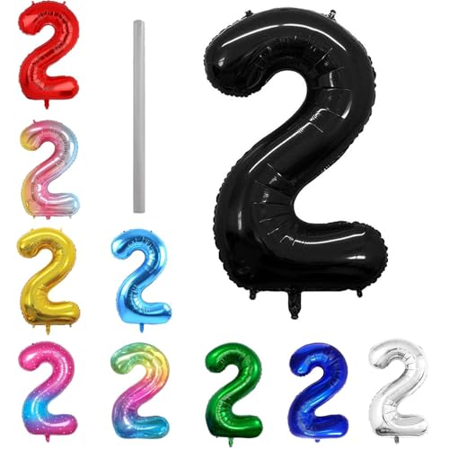 Geburtstag zahlen Luftballon 2 jahre-Schwarz XXL Jumbo Folienballon 40 Zoll – 101 cm Luftballons 2 Geburtstag Junge Mädchen Babyparty Geburtstagsdeko Jubiläumsparty Dekoration