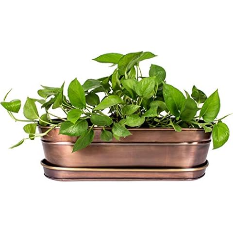 H Potter Herb Succulent Planter Antique Copper Finish and Brass Accents Indoor Centerpiece Outdoor Garden Pot Plant Box Holder with Tray for Succulents Flowers Cover