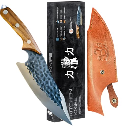 OneGauntlet Japanese Chef Knife with Sheath – 11" Professional Cooking & Outdoor Kitchen Knife for Meat, Vegetables, BBQ & Camping
