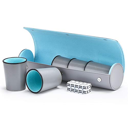 Juego de tazas de dados de cuero 5X, taza de dados de cuero con 25 dados, estuche exclusivo de almacenamiento y transporte de piel sintética con...