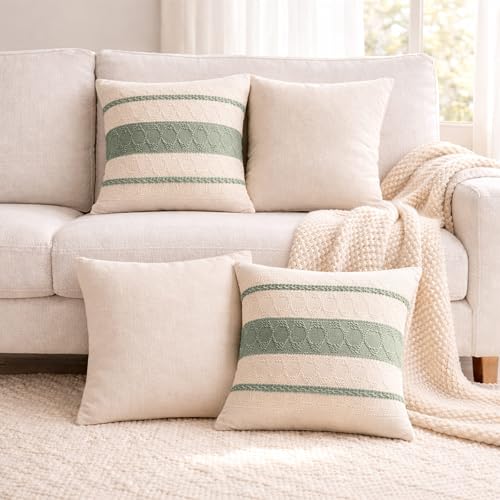 Tegeme Pack of 4 Sage Green Decorative Throw Pillow Covers