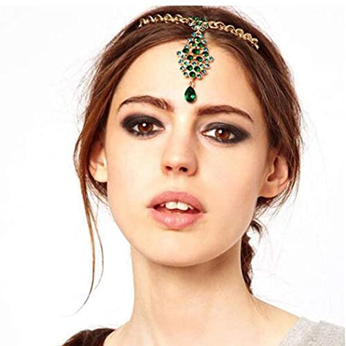 Brishow Brides Wedding Head Chain Rhinestone Bridal Headpiece Crystal Pendant Head Jewelry Accessories for Women and Girls (Green)