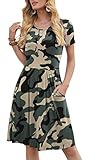 DouBCQ Women's Casual Short Sleeve Flowy Pleated Loose Dresses with Pockets (Camouflage, 3XL)