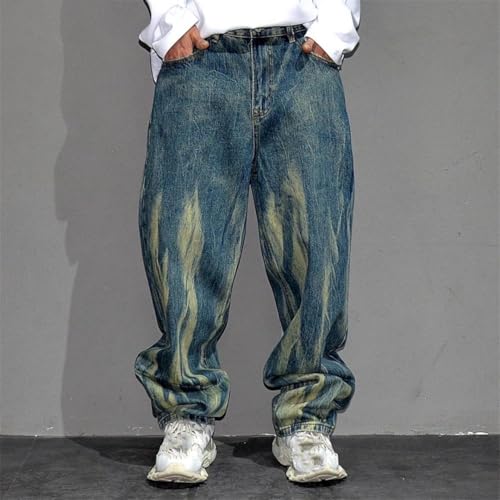 Men’S Hip Hop Trendy Skateboard Baggy Straight Denim Cargo Pants Slim Fit Button Fly Distressed Full Length Casual Jeans2