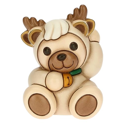 THUN, Teddy Vestito da Renna in Ceramica Decorata a Mano, Versione Piccola, Addobbo Natalizio, Idea Regalo, 7.3x6.4x9.7 cm h