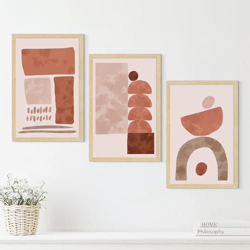 Image of ArtX Paper Bohemian Stones Wall Painting For Living Room, Drawing Room Decoration, Boho Framed Painting for Wall Decoration, Wall Decor For Bedroom, Multicolor, 36.0 x 18.0 inches, Set Of 3