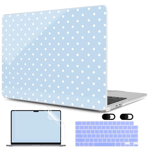 Image of MEEgoodo Case for M5 /M4 /M3 /M2 MacBook Air 13 inch 2026 2025 2024 2022, Fit Model A3449 /A3240 /A3113 /A2681, Case Compatible with MacBook Air 13.6-inch, Blue & White Polka Dots