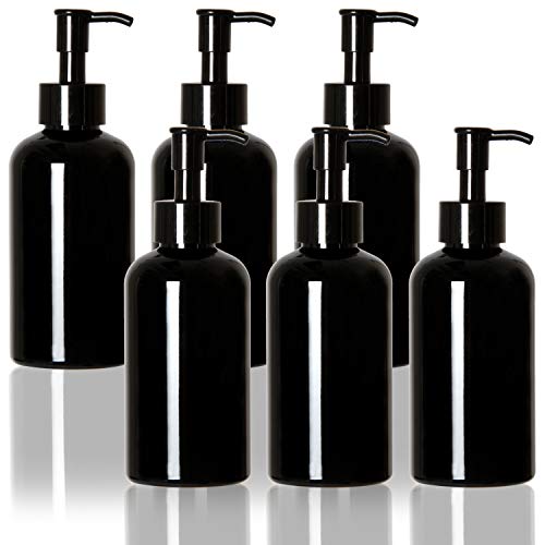Youngever 6 Pack Plastic Pump Bottles 8 Ounce, Refillable Plastic Pump Bottles with Travel Lock (Black)