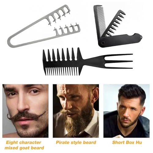 Image of Hair Comb Set 3 Pcs for Men, Wide Tooth & Fine Tooth Texture Combs for Volume Styling, Foldable Travel Hair Comb Set for Curly, Thick & Fluffy Hair