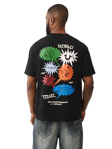 True Religion Men's Short Sleeve Speech Bubble Tee– Crewneck Graphic T-Shirt- Jet Black, M