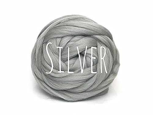 Colorful Passions Merino Wool Roving Oeko-TEX Certified Chunky Yarn Arm Knitting Felting Spinning Weaving Macrame 26-28 Microns EU Suppliers Silver 50g (0.11lb) โ image 1