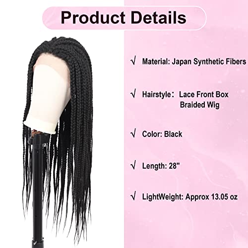 Kalyss 28" Braided Wigs For Black Women Braids Lace Front Wigs With Baby Hairs For Women Premium Synthetic Black Color Box Braids Natural Looking Side Parting Lace Wigs #TOP4