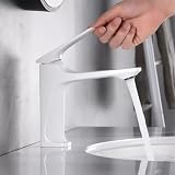 Rubinetto moderno con nucleo in ottone per lavandino del bagno, maniglia singola, montaggio su piano, miscelatore caldo e freddo (bianco)