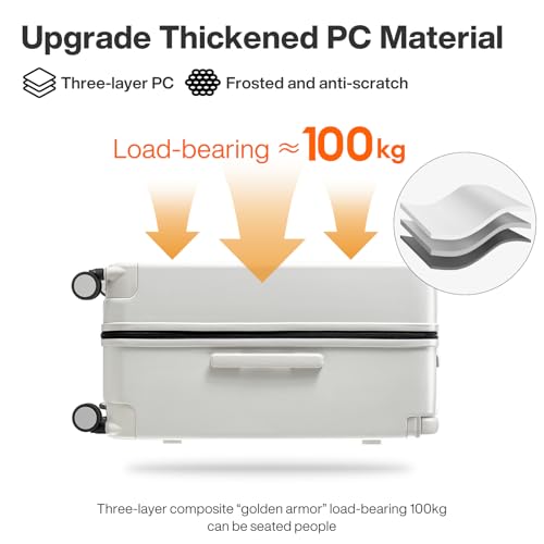mixi 26 Inch Large Checked Luggage Suitcase with Spinner Wheels Upgrade Wide Handle PC Hard Shell Rolling Travel Suitcase with TSA Lock, Smoke White4