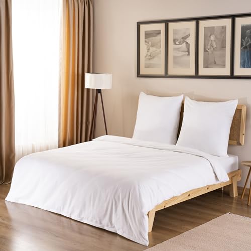 GD Home {386c4af1d60ef4312a6c5eb24d788c29b7419a85fe1c631e21bf1fa71d821a33}100 Baumwolle Bettwäsche Set / 1 Hochwertige Atmungsaktive Renforce Bettbezug 200 x 200 cm + 2 Kopfkissenbezüge 80 x 80 cm / 3teilig Deckenbezug/Weiß