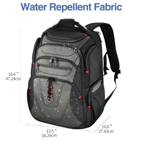 Image of KROSER TSA Friendly Travel Laptop Backpack 17.3 inch XXXL Gaming Backpack Water-Repellent College Daypack Business Backpack with RFID Pockets & USB Port for Men /Women-Black /Army Green