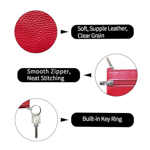 Women's Leather Portable Coin Purse, Pocket Wallet, Zipper Card Holder Wallet with Key Ring C-P-2 (Black)4