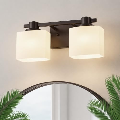 Image of 15 Inch Oil Rubbed Bronze Vanity Light for Bathroom Light Fixtures Over Mirror 3 Light Bathroom Vanity Light Vintage Rustic Farmhouse Lighting Bulb lamp Modern Above Sink wall Sconce