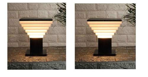 Image of Areezo Waterproof Outdoor Gate Light for Main Gate Pillar - Modern LED /Holder Based Lamp for Home, Garden & Balcony (Pack of 2, Deluxe Black)