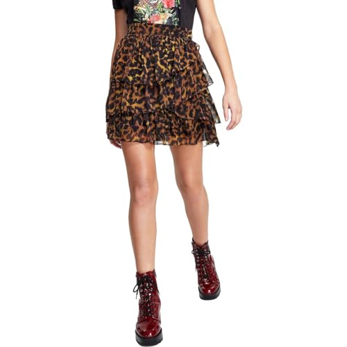 GUESS Womens Chiffon Animal Print A-Line Skirt Brown S