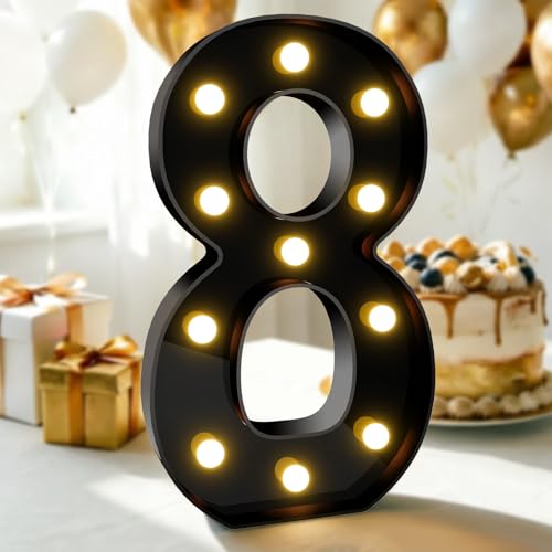 Image of Pooqla 8th Birthday Decorations for Boys, Large Black Light Up Numbers | Black Party Decorations, 12.6in Tall Big Marquee Numbers 8th 18th Anniversary Birthday Gift for Boys Wedding Room Decor