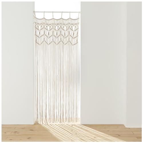 Acomoda Textil – Cortina de Hilos para Puertas y Ventanas de Macramé. Persiana Decorativa Natural Translúcida Separadora de Ambientes para Entrada, Jardín y Terraza de Algodón 90x200 cm. (1 Unidad)