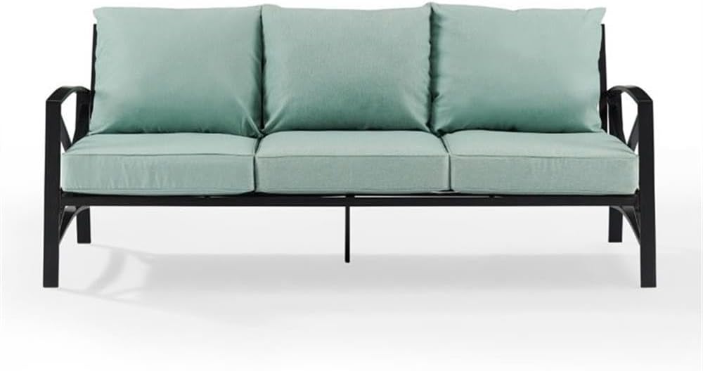 Afuera Living Outdoor Sofa, Metal Frame with Mist Green Polyester Cushions, Oil Rubbed Bronze Finish, Weatherproof, Comfortable Seating for 3, 79 in Wide Patio Couch, Balcony or Porch Furniture