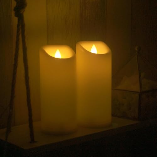 Image of CANDLE CHOICE Outdoor Battery-Operated Flameless Candles with Remote Timer Waterproof Flickering Plastic Electric LED Pillar Lights for Lantern Patio Garden Wedding Halloween Christmas 3 inchx7 inch 2 Pack