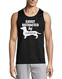 atspauda t-shirt da uomo in cotone con scritta easily distracted by wieners, divertente cane wiener, nera, nero , xxl