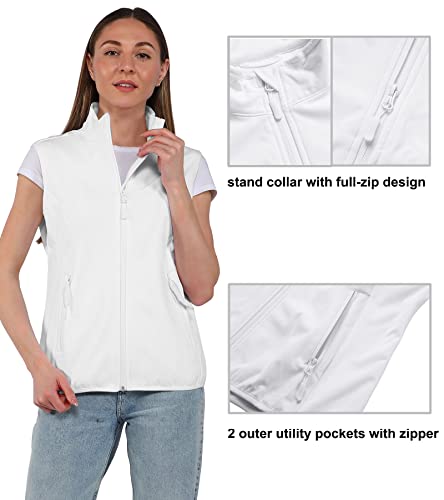 Town&Field Women's Lightweight Vest Softshell Sleeveless Jacket Outerwear Stand Collar Zipper Pockets Running Hiking Golf Travel(White,S) #TOP2