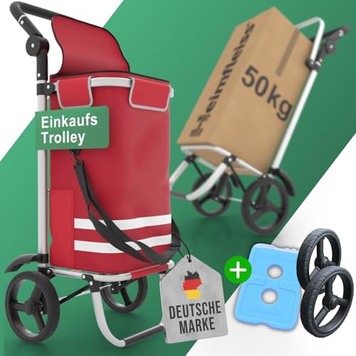 Heimfleiss® Einkaufswagen klappbar mit 56L Volumen [+ Ersatzräder] | Einkaufstrolley klappbar mit 50kg Traglast | Leichte Einkaufstasche mit Rollen | Einkaufstrolly Hackenporsche | Shopping Trolley