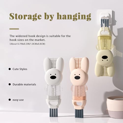 Image of 3 Pack Rabbit Shape Cup Lid Cleaning Brush with 4 Straw Brush, 4 in 1 Water Bottle Gap Cup Cleaner, Multifunctional Tumbler Lid Cleaning Tool for Mouth Crevice Tight Spaces