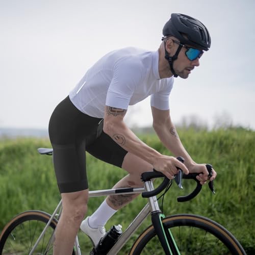 Lo.gas Herren Radfahren Bib Shorts, Radfahren Shorts für Männer Gel gepolstert mit Taschen, Road Shorts atmungsaktiv Quick-Dry,Schwarz,XL
