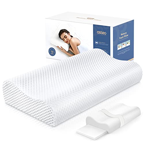 Osteo Adjustable Memory Foam Pillow for Sleeping, Odorless Neck Pillows for Pain Relief , Cervical Bed Pillows with Breathable Case, Orthopedic Contour Pillow Support for Back, Stomach, Side Sleepers