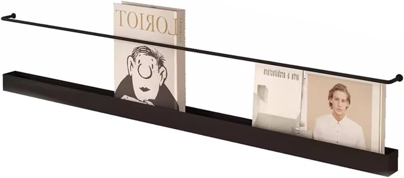 Porte-revues en métal mural 80cm noir design industriel chic