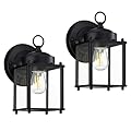 GRUENLICH Outdoor Wall Sconce, Exterior Wall Lighting Fixtures with Clear Glass, Front Porch Lighting, Anti-Rust Outside Lights for Patio, Doorway, Matte Black, 2 Pack