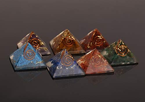 Energy Generator Set of 7 Chakra Multistone Orgone Pyramid EMF Protection Healing Crystal 25 MM