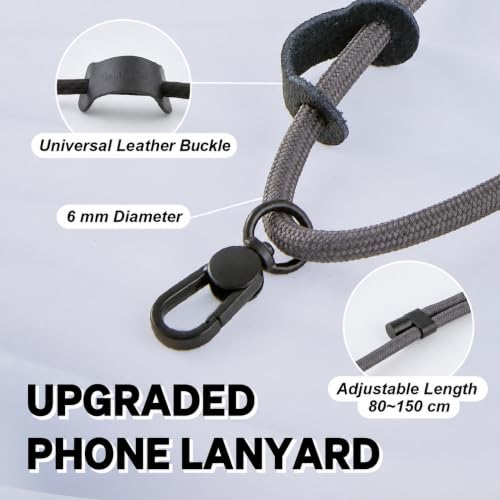 Image of Phone Lanyard Crossbody, Anti Theft Phone Strap with 2 Tether Tabs | With Leather Loop, Premium Metal Buckles, Adjustable Cell Phone Lanyard for Travel, Fits Most Smartphones, Charcoal